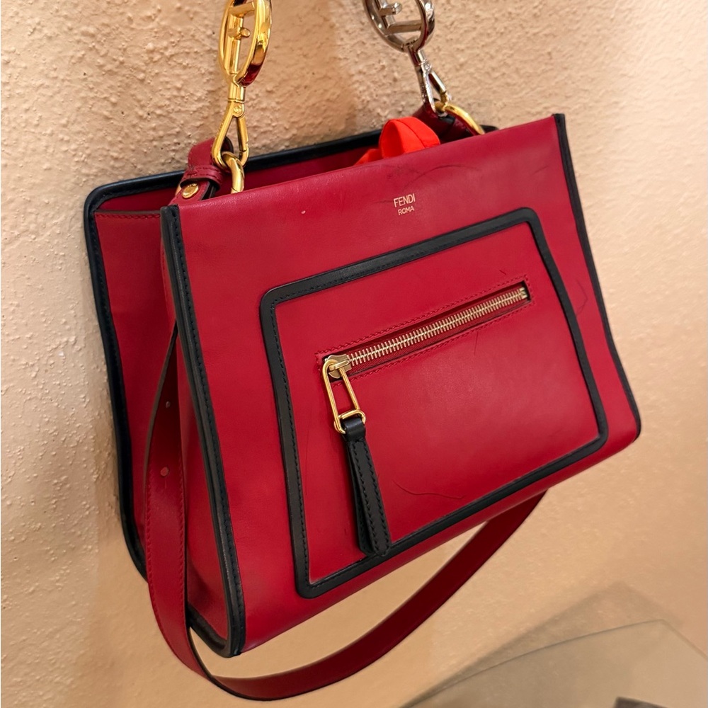 Fendi Red and Black Leather Shoulder Bag